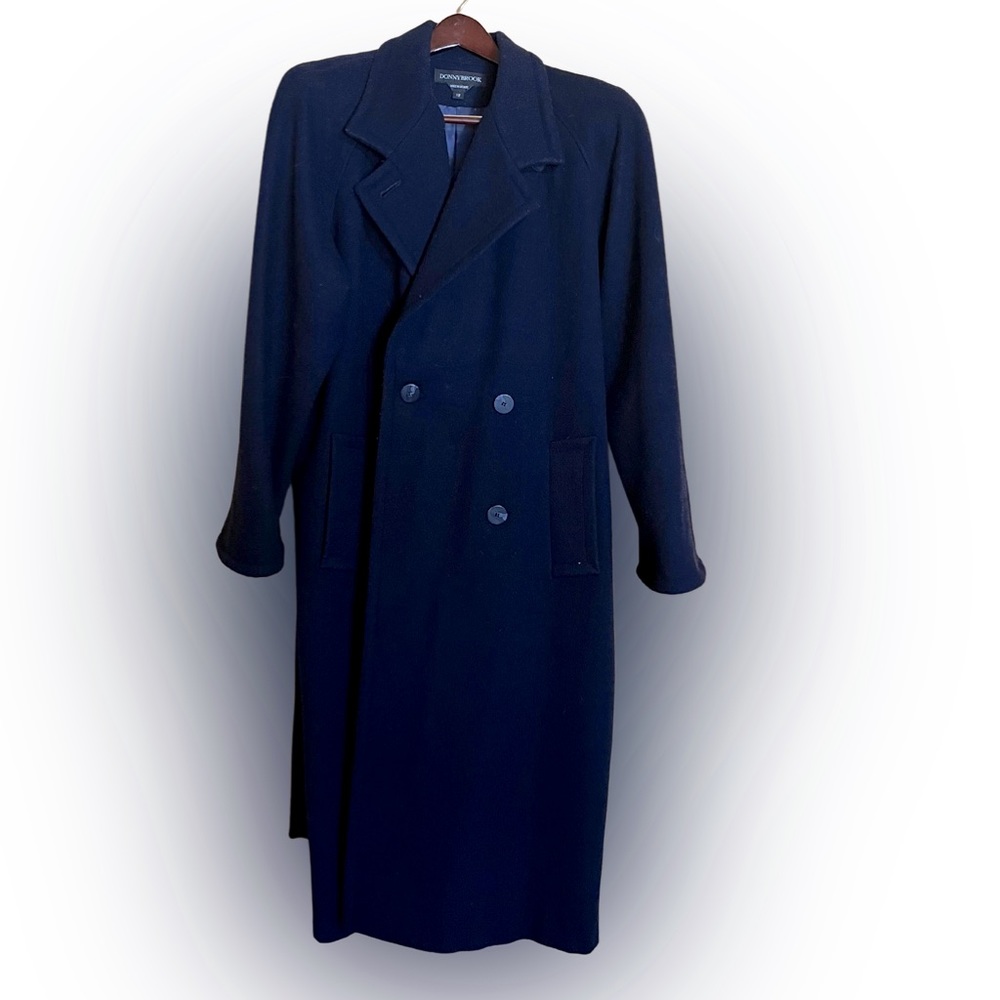 Donny Brook Navy Double Breasted, Belted wool coat - Size 12